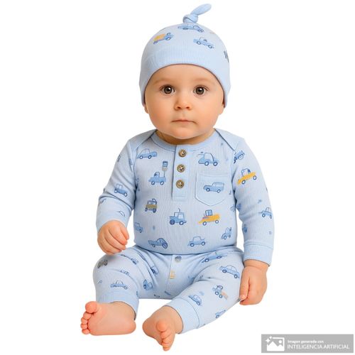 Conjunto de 3 piezas celestes con estampado para bebé niño