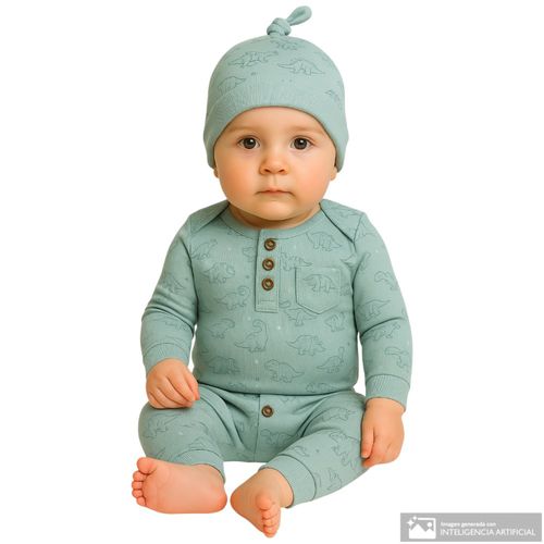 Conjunto de 3 piezas verdes con estampado para bebé niño