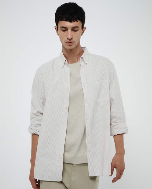 Camisa casual Sfera beige rayada para hombre