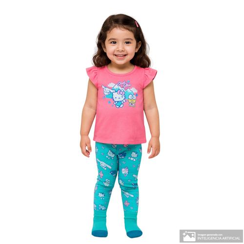 Pijama de 2 piezas bicolor con estampado Hello Kitty para niña