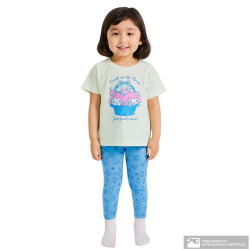Pijama de 2 piezas bicolor con estampado Hello Kitty para niña
