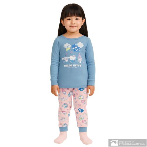 Pijama de 2 piezas bicolor con estampado Hello Kitty para niña