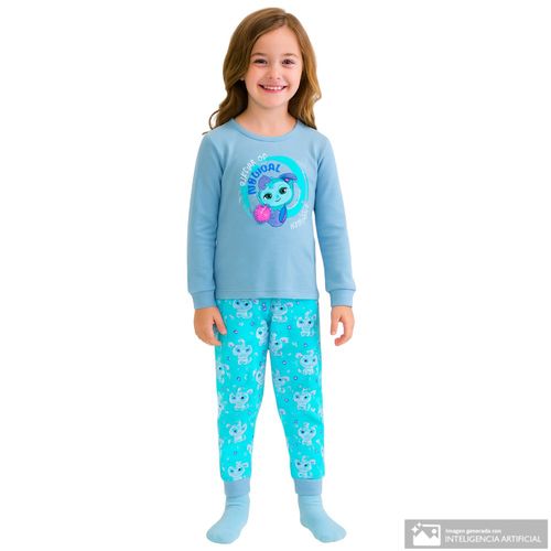 Pijama de 2 piezas celestes con estampado para niña