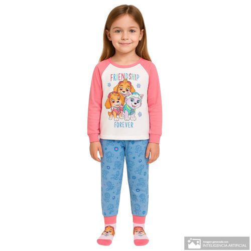 Pijama de 2 piezas bicolor con estampado Paw Patrols para niña