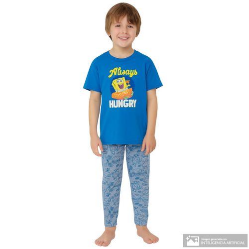 Pijama de 2 piezas azules con estampado Bob Esponja para niño