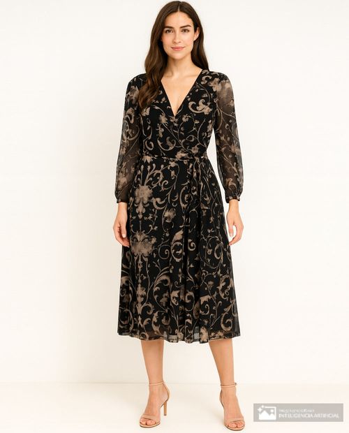 Vestido Connected Apparel midi de mangas largas para mujer