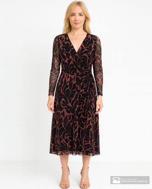 Vestido Connected Apparel midi estampado de mangas largas para mujer