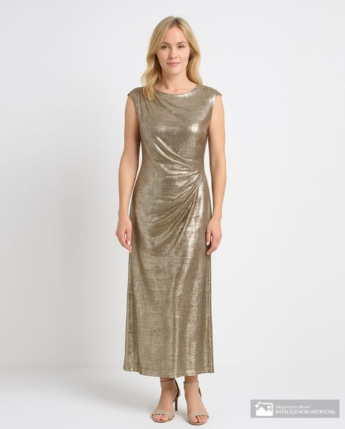 Vestido Connected Apparel maxi dorado sin mangas para mujer