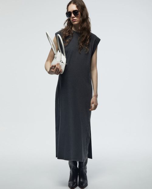 Vestido Sfera midi gris de mangas cortas para mujer