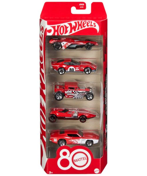 Hot wheels vehículo Mattel 80 aniversario paquete de 5 autos