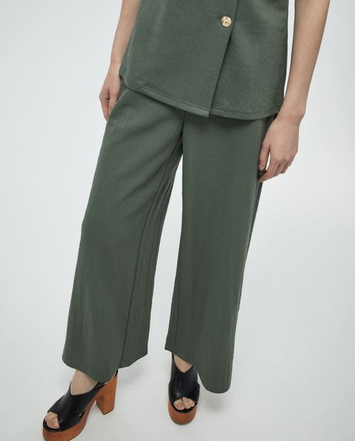 Pantalón Sfera palazzo verde de cintura alta para mujer