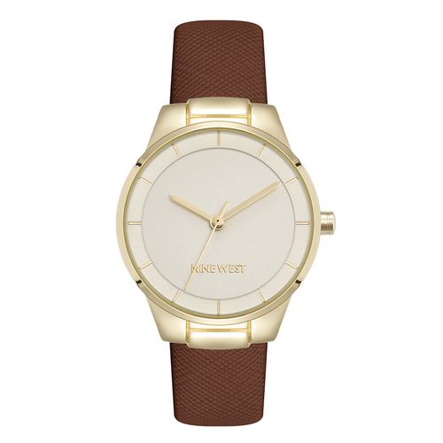 Reloj Nine West análogo de cuero café para mujer