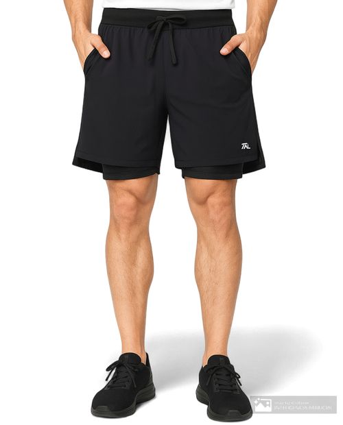 Short deportivo Teammate 2 en 1 azul oscuro sólido para hombre