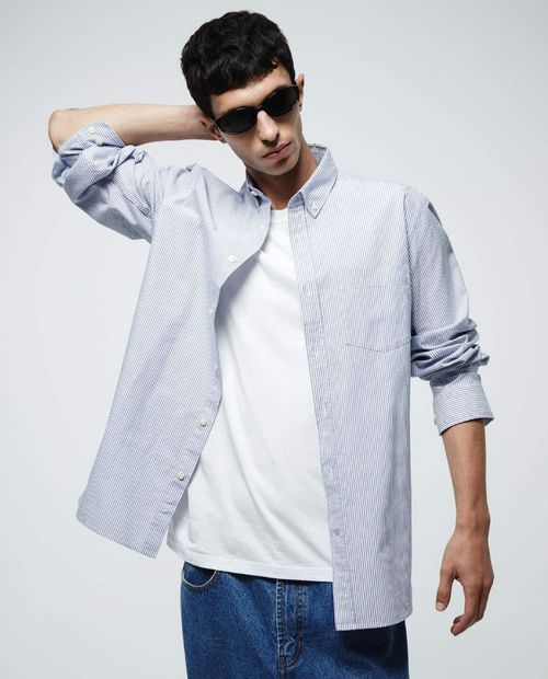 Camisa oxford Sfera blanca rayada para hombre