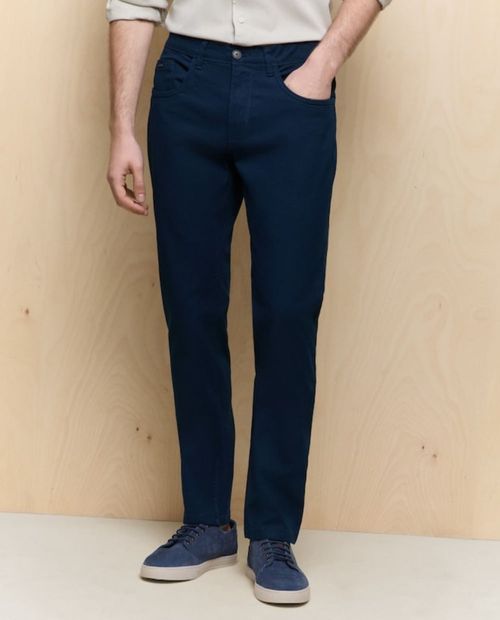 Pantalón 5 pocket Easy Wear slim fit azul navy sólido para hombre