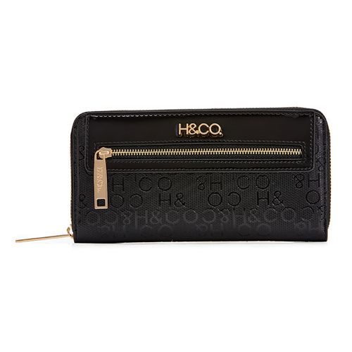 Billetera zip around H&Co negra para mujer