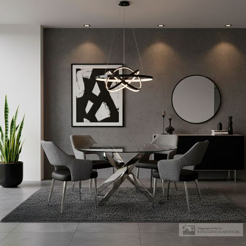Comedor 4 personas redondo top vidrio Dina