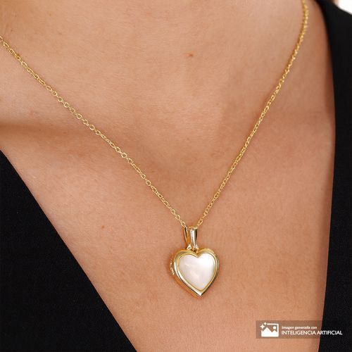 Cadena con dije de corazón de brass en baño de oro 16+2" para mujer