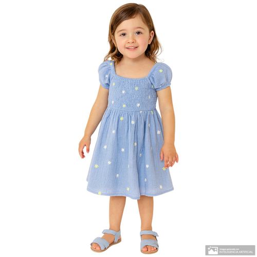 Vestido celeste con bordado para niña