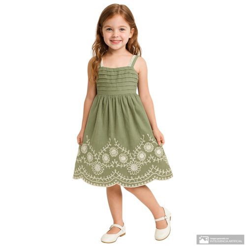 Vestido verde bordado para niña