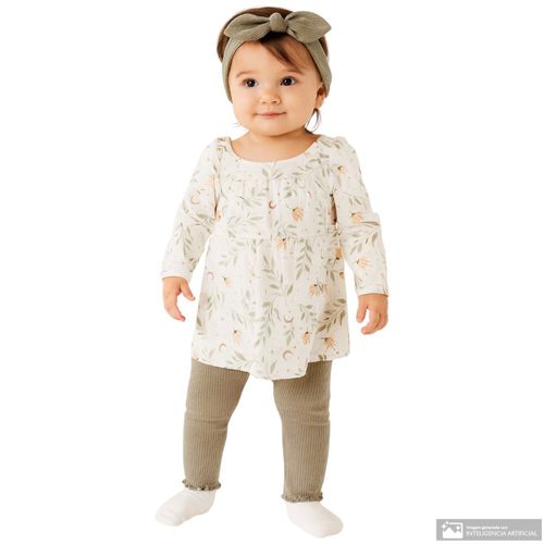 Conjunto de 3 piezas bicolor con estampado para bebé niña