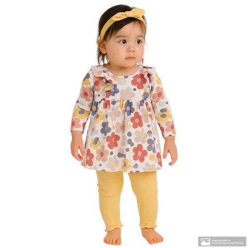 Conjunto de 3 piezas bicolor con estampado para bebé niña