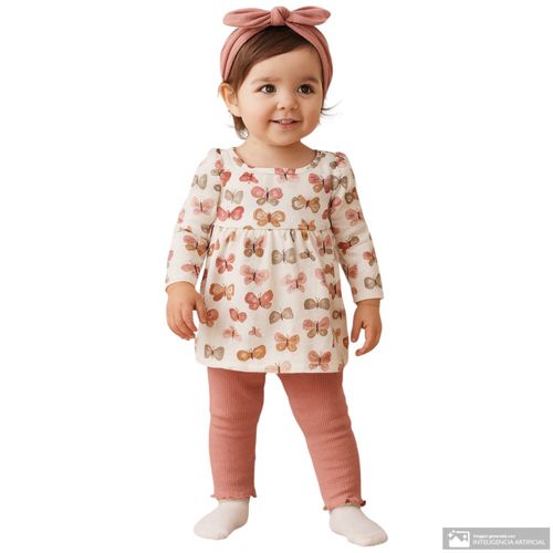 Conjunto de 3 piezas bicolor con estampado para bebé niña