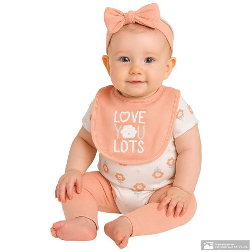 Conjunto de 3 piezas bicolor con estampado para bebé niña