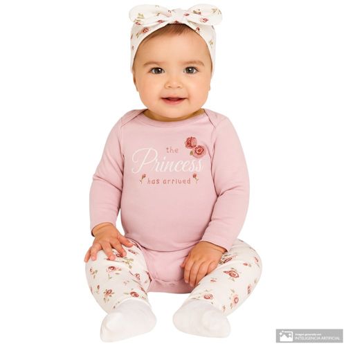 Conjunto de 3 piezas bicolor con estampado para bebé niña