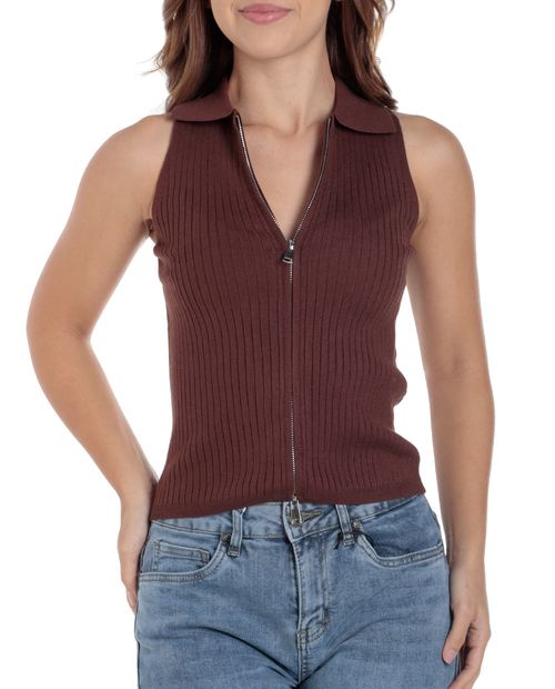 Blusa Orange casual sin mangas café para mujer