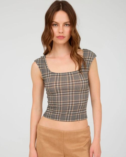 Blusa Mine crop top cuadriculada manga corta para mujer