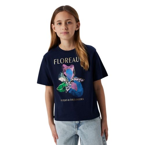 Blusa azul con estampado para niña