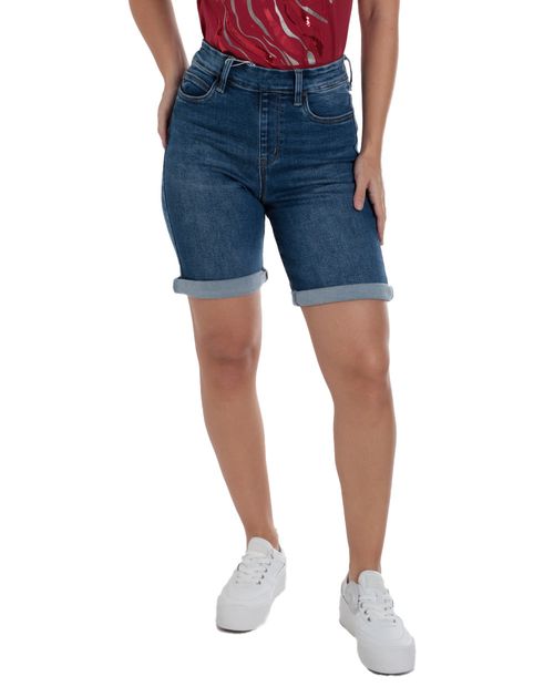 Short Nicolle bermuda azul de cintura alta para mujer