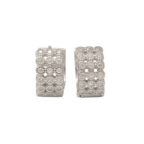 Argollas huggies de plata con zirconia para mujer