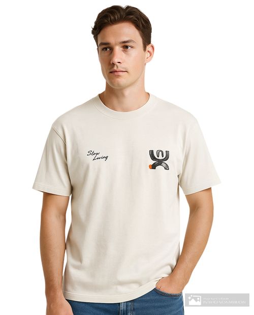 Camiseta Denim and Flower gris claro con estampado "Slow Living" para hombre