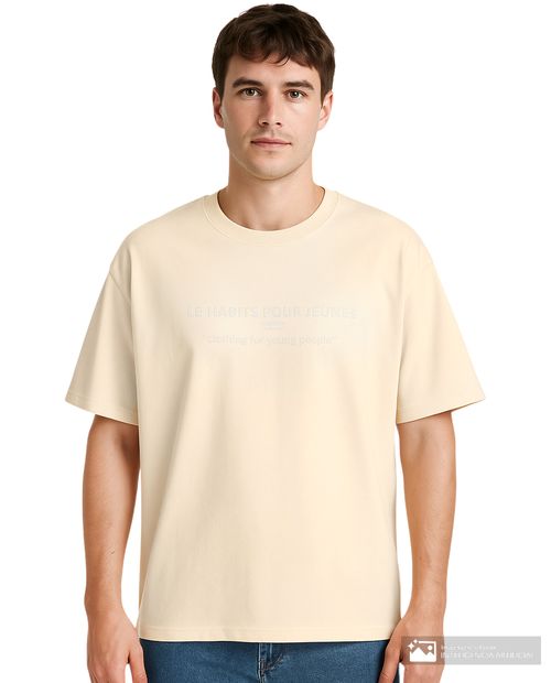 Camiseta oversized Denim and Flower beige con estampado "Le Habits Pour Jeunes" para hombre