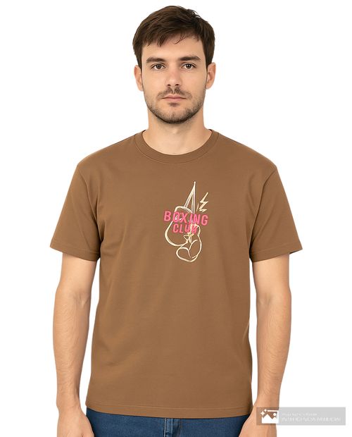 Camiseta Orange boxy fit café con estampado "Boxing Club" para hombre