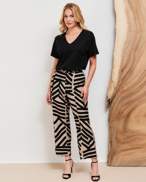 Pantalón Punt Roma pull on estampado de cintura alta para mujer