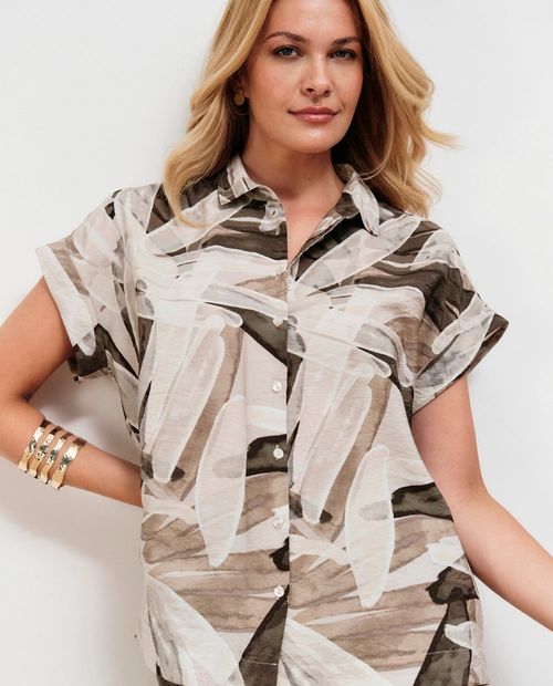 Blusa Punt Roma camisera estampada manga corta para mujer