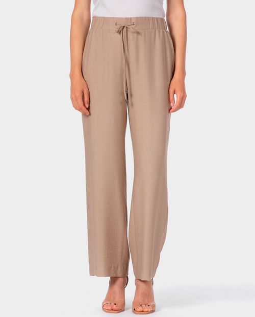 Pantalón Punt Roma pull on beige de cintura alta para mujer