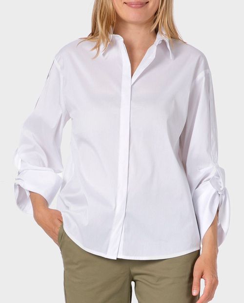 Blusa Punt Roma camisera blanca manga roll up para mujer