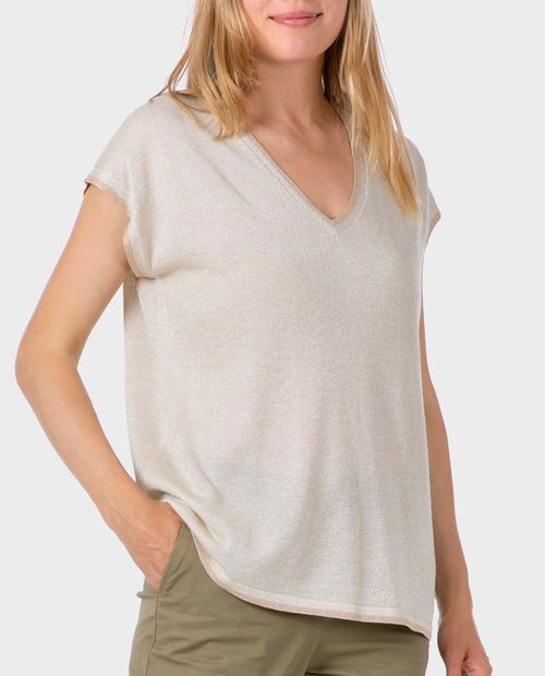 Blusa Punt Roma formal beige manga corta para mujer