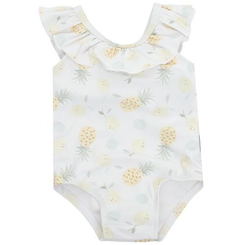 Traje de baño 1 pieza blanco con estampado de piña para bebé niña