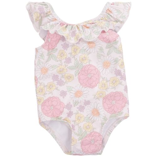 Traje de baño 1 pieza blanco con estampado de flores para bebé niña
