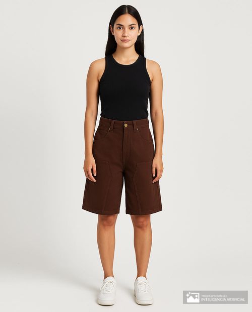 Short Orange bermuda café de cintura alta para mujer