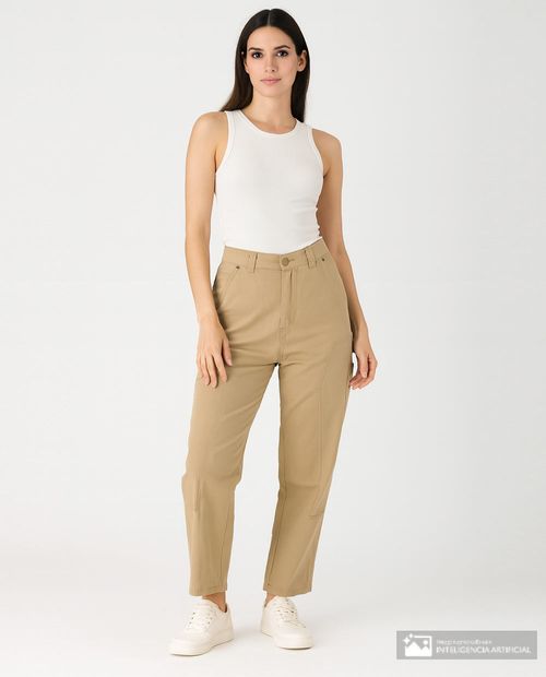 Pantalón Orange straight beige de cintura alta para mujer