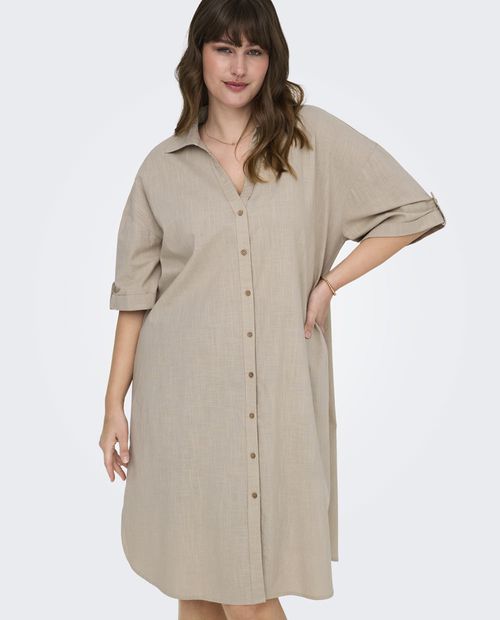 Vestido Only Carmakoma shirt dress beige manga corta para mujer