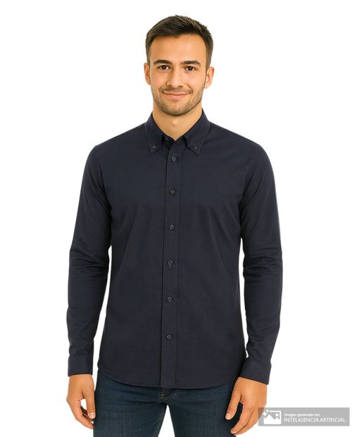 Camisa casual Carven azul oscuro texturizado para hombre