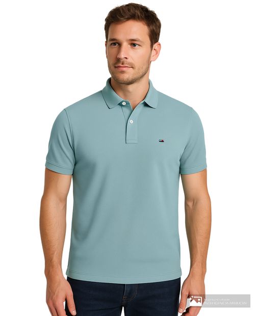 Camisa polo Tommy Hilfiger regular fit turquesa oscuro sólida para hombre