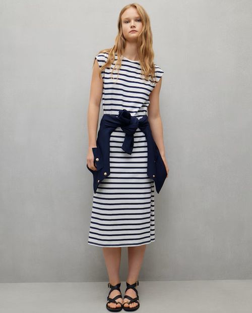 Vestido Easy Wear midi rayado manga corta para mujer